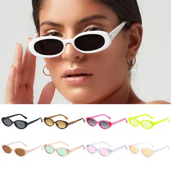 1ШТ Винтажные овальные солнцезащитные очки 90-х для женщин, мужская мода, ретро, маленькие солнцезащитные очки с кошачьим глазом, оттенки UV400 для защиты от вождения