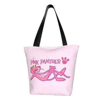 Розовая Леопардовая сумка для покупок, женская мультяшная холщовая сумка для покупок, сумка большой емкости